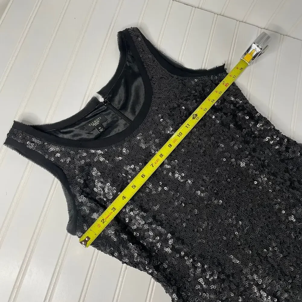 Talbots Women’s Black Sequin Cocktail Dress Back Zip Knee Length Size 4P - Picture 10 of 11